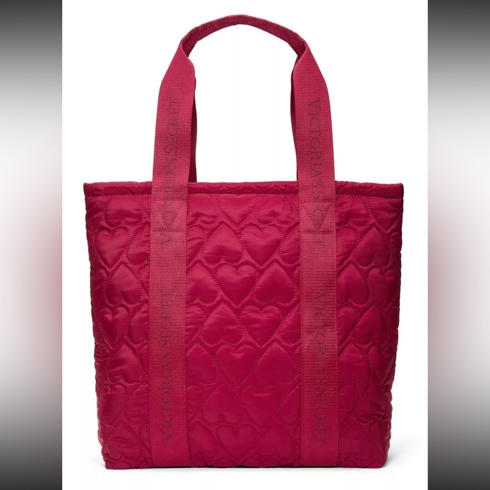 Victoria’s Secret Red Quilted Hearts Tote Weekender Bag Valentines